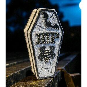 New LRG Black & White RIP Bat & Spider Halloween Beaded Coffin Box Storage Box